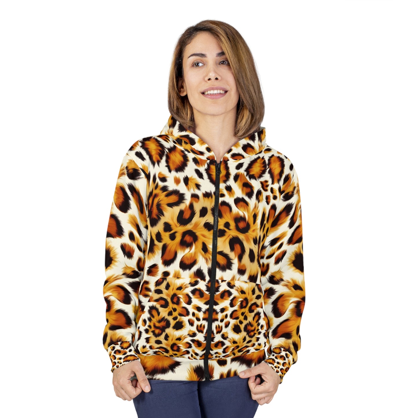 Adult Unisex Cheetah Print Zip Hoodie, Animal Wild Big Cat Hoodie, Leopard Print Sweatshirt, Trendy S-2XL