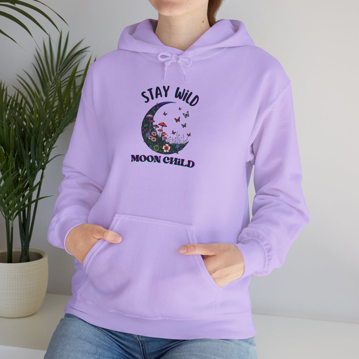 Unisex Adult Nature Crescent Moon Hoodie, “Stay Wild Moon Child”, Nature, Mushroom Flower Sweatshirt Gift S-5XL (Multiple Color Choices)