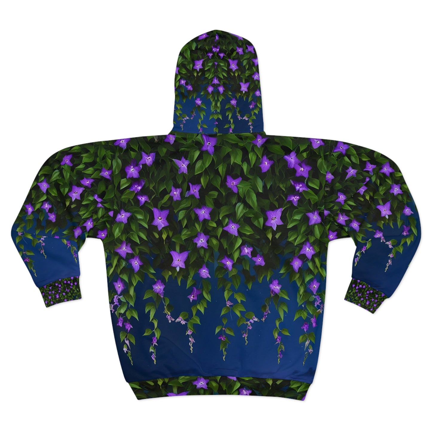 Adult Unisex Purple Clematis Vines Zip Hoodie, Floral Night Blooms Sweatshirt, Garden Lover Florist Nature Gift S-2XL