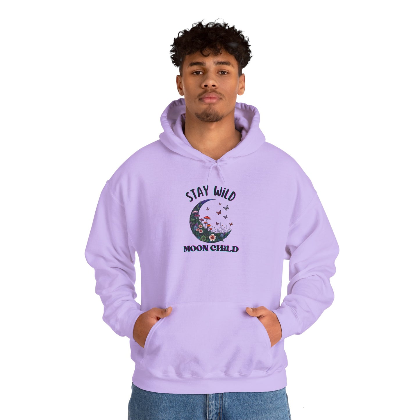 Unisex Adult Nature Crescent Moon Hoodie, “Stay Wild Moon Child”, Nature, Mushroom Flower Sweatshirt Gift S-5XL (Multiple Color Choices)