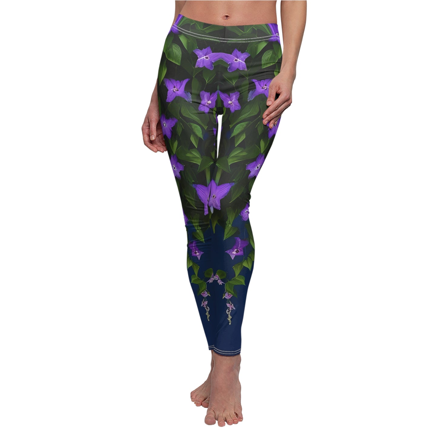 Leggings, Purple Clematis Bloom Vines at night - Women's Floral Casual Comfort Stretchy Yoga Pants XS-2XL