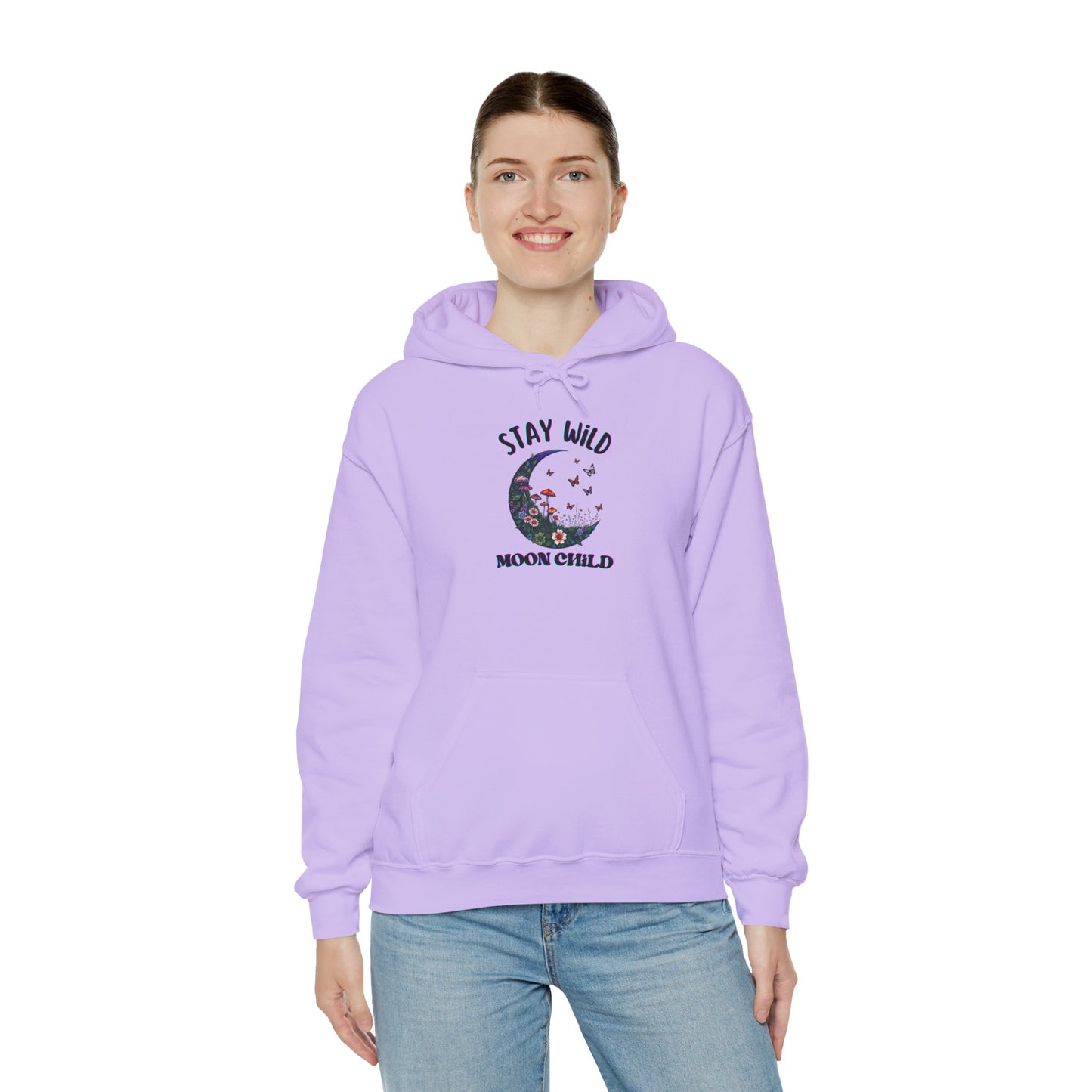 Unisex Adult Nature Crescent Moon Hoodie, “Stay Wild Moon Child”, Nature, Mushroom Flower Sweatshirt Gift S-5XL (Multiple Color Choices)