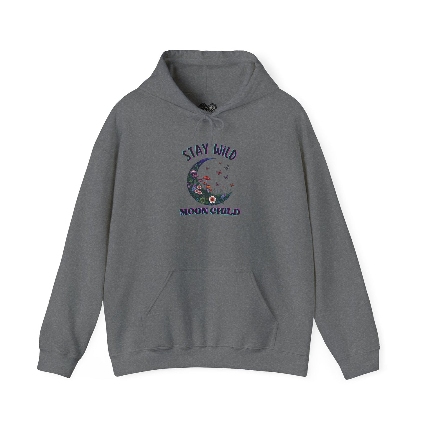 Unisex Adult Nature Crescent Moon Hoodie, “Stay Wild Moon Child”, Nature, Mushroom Flower Sweatshirt Gift S-5XL (Multiple Color Choices)