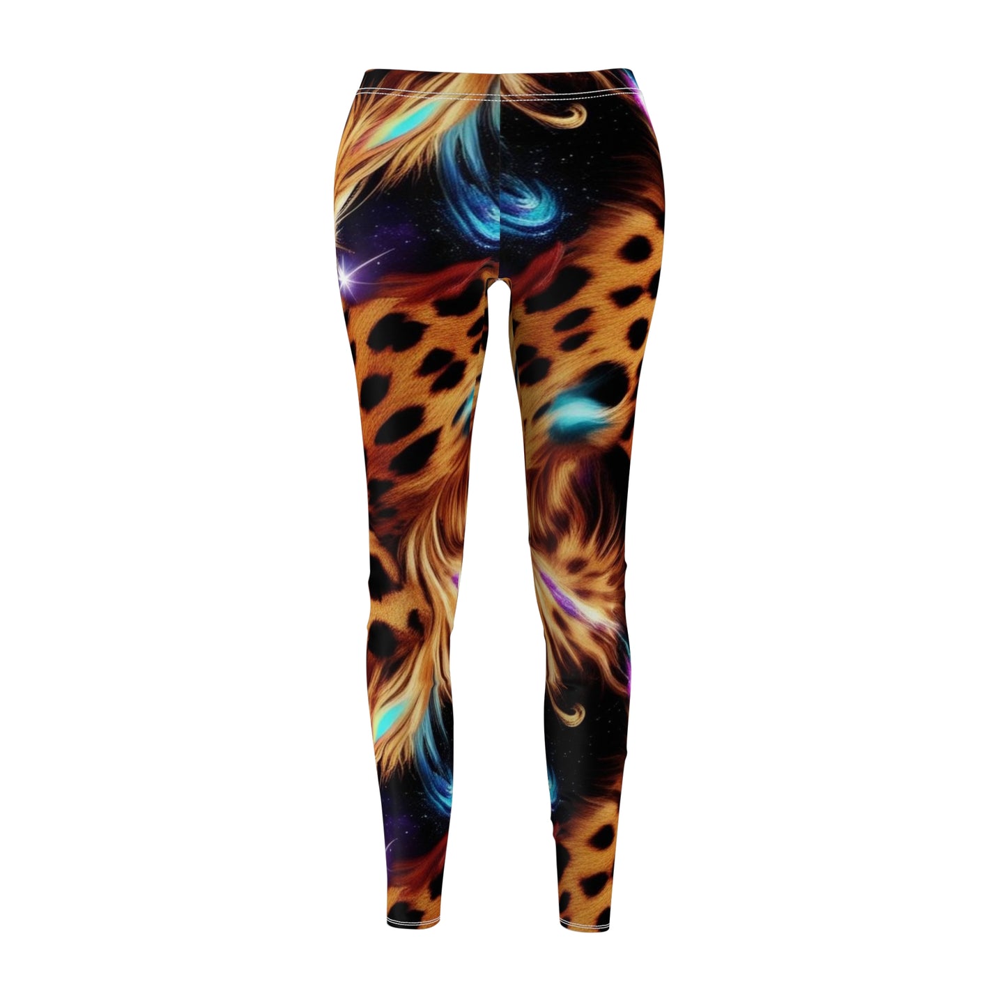 Leggings, Galaxy Cheetah Print Women's Leggings, Space Animal Print Casual Comfort Stretchy Yoga Pants, XS-2XL