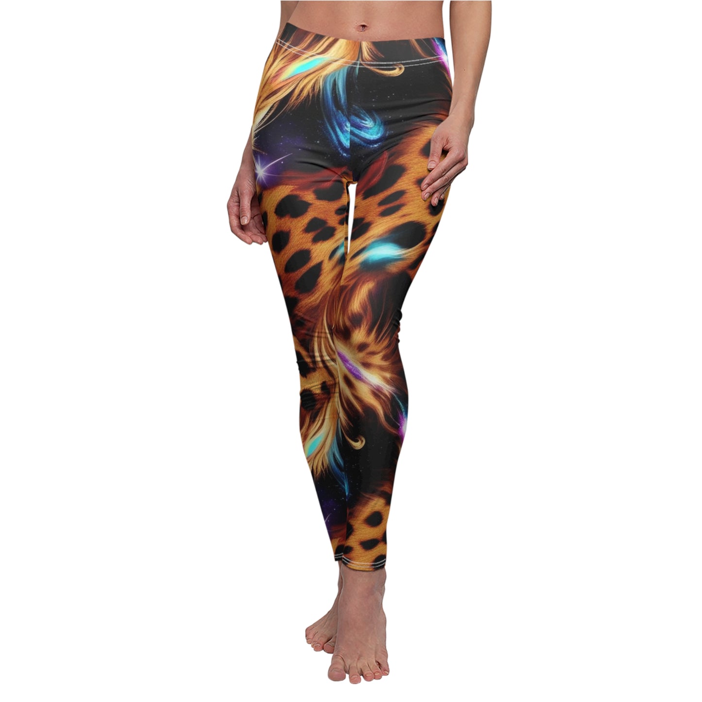 Leggings, Galaxy Cheetah Print Women's Leggings, Space Animal Print Casual Comfort Stretchy Yoga Pants, XS-2XL