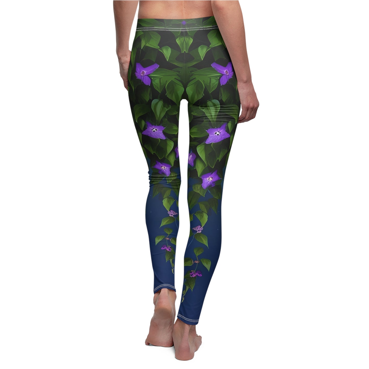 Leggings, Purple Clematis Bloom Vines at night - Women's Floral Casual Comfort Stretchy Yoga Pants XS-2XL