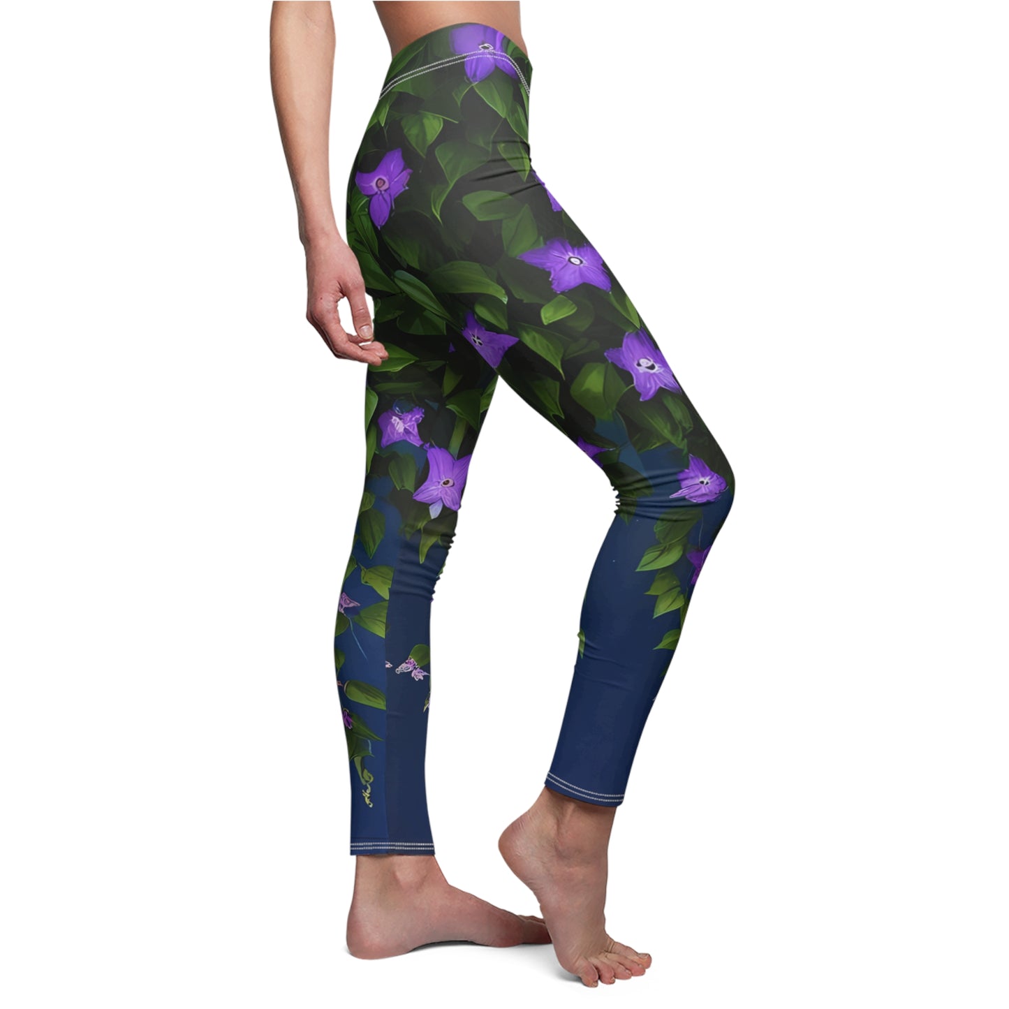 Leggings, Purple Clematis Bloom Vines at night - Women's Floral Casual Comfort Stretchy Yoga Pants XS-2XL