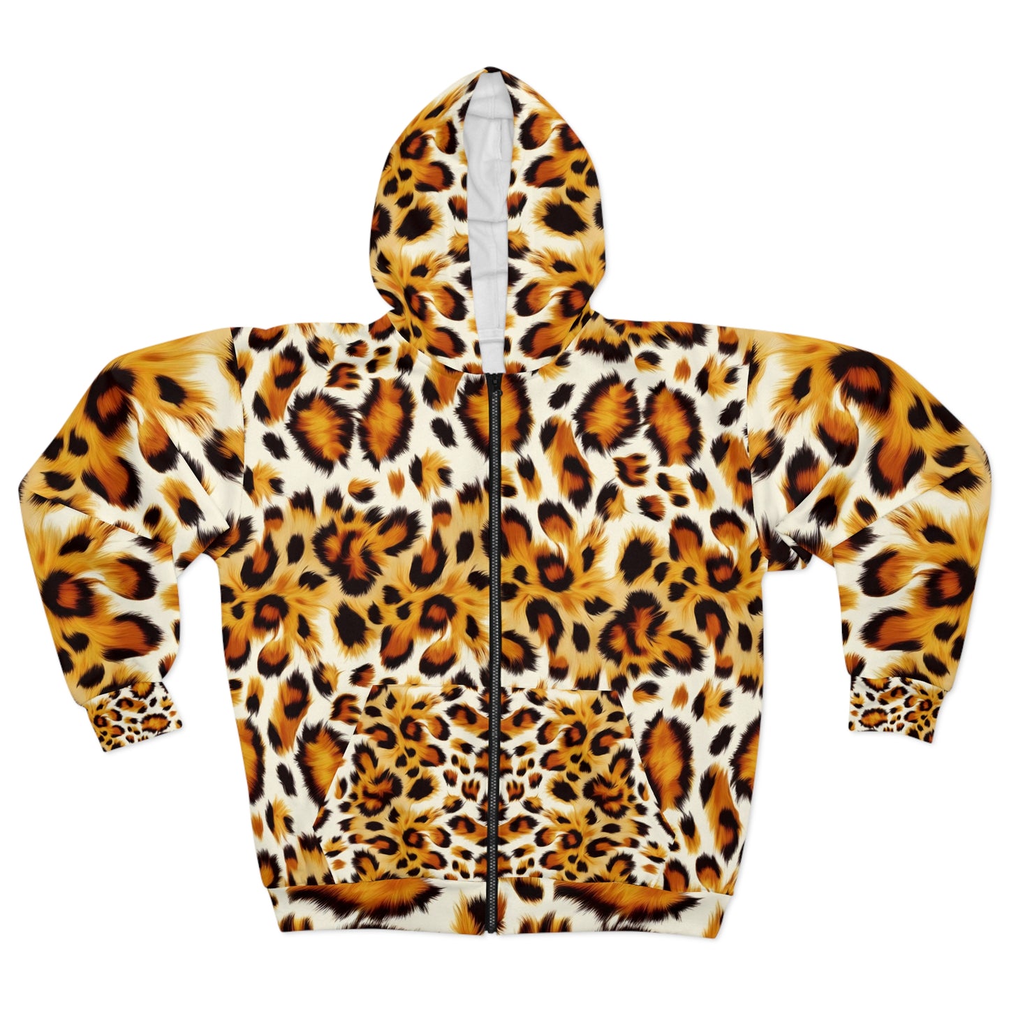 Adult Unisex Cheetah Print Zip Hoodie, Animal Wild Big Cat Hoodie, Leopard Print Sweatshirt, Trendy S-2XL