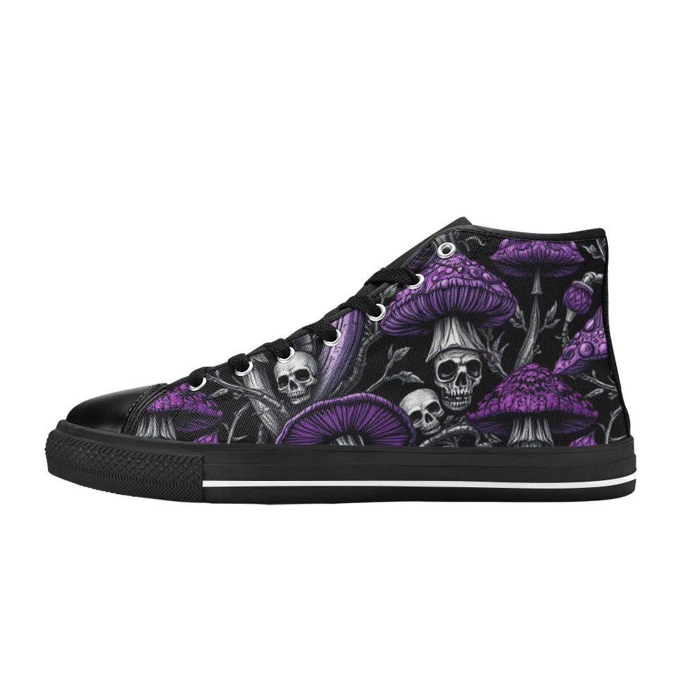 Custom High Top Canvas Shoes for Women Gothic Purple Mushrooms and Skulls Classic Style Trendy Skater Shoe