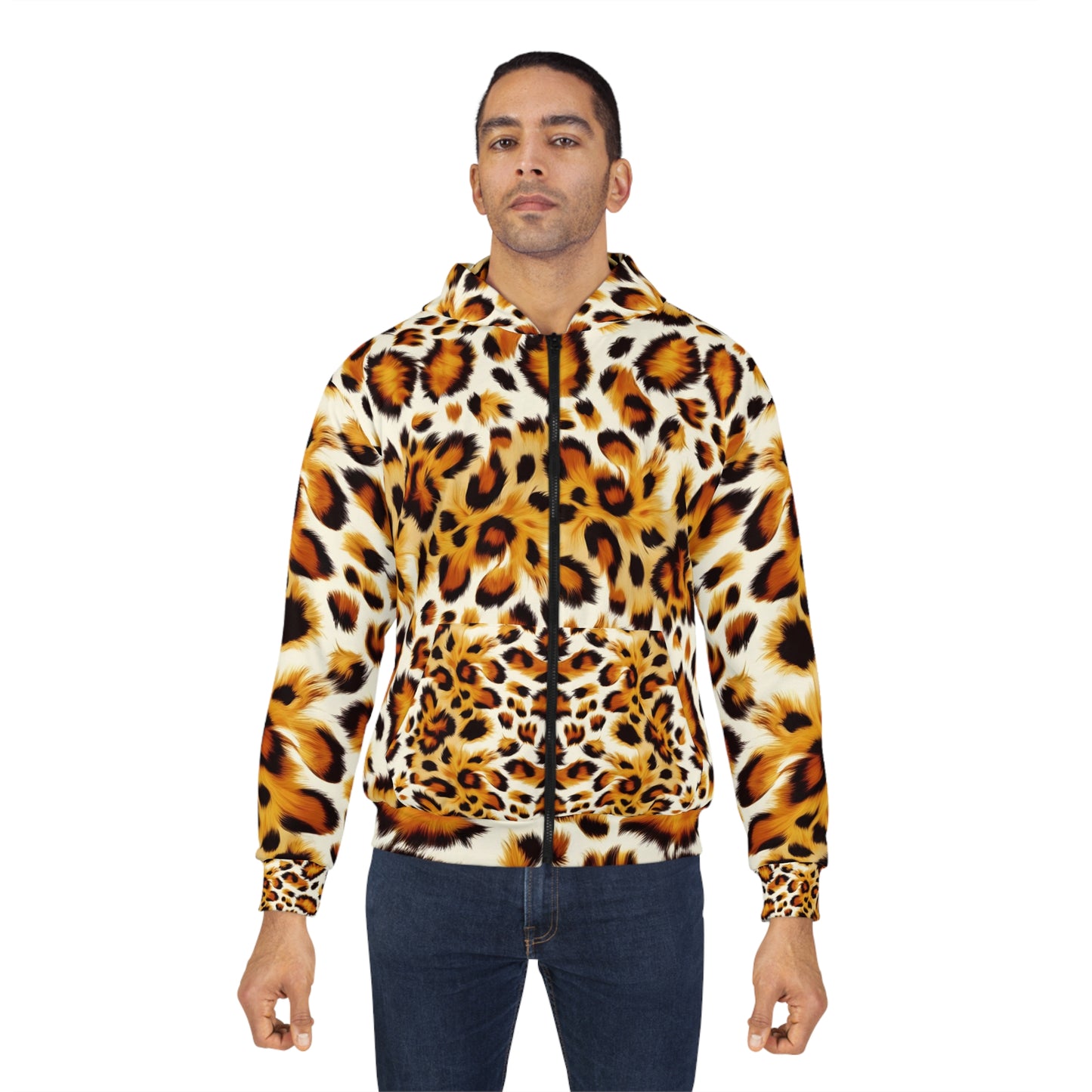 Adult Unisex Cheetah Print Zip Hoodie, Animal Wild Big Cat Hoodie, Leopard Print Sweatshirt, Trendy S-2XL