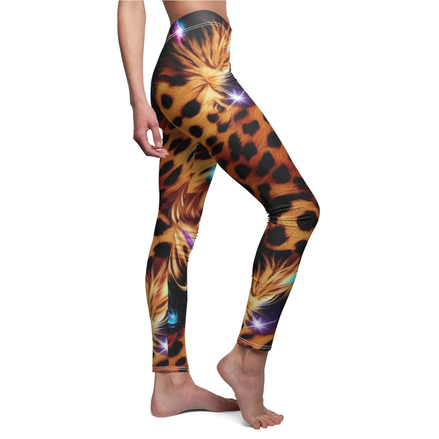 Leggings, Galaxy Cheetah Print Women's Leggings, Space Animal Print Casual Comfort Stretchy Yoga Pants, XS-2XL