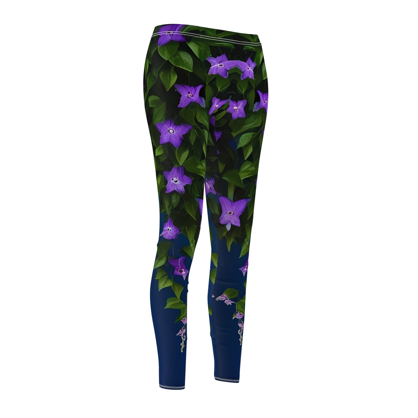 Leggings, Purple Clematis Bloom Vines at night - Women's Floral Casual Comfort Stretchy Yoga Pants XS-2XL