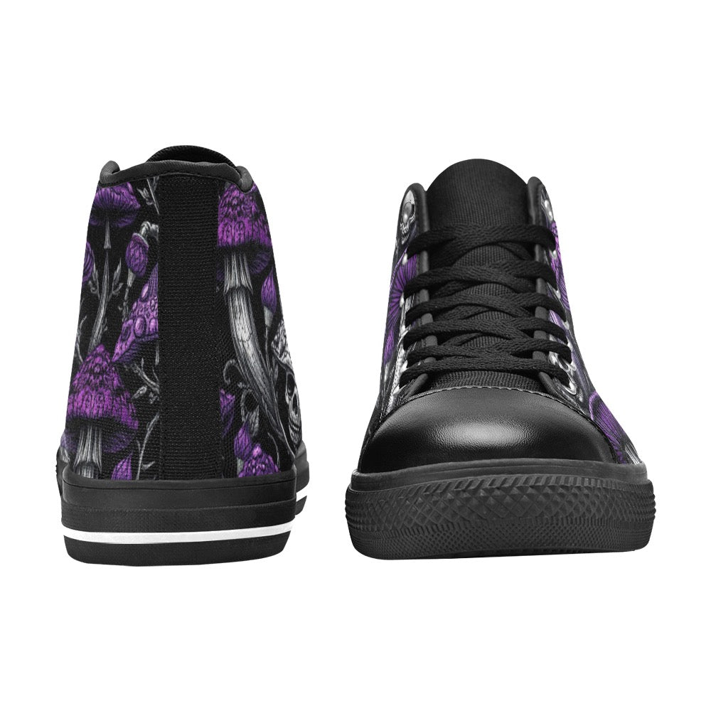 Custom High Top Canvas Shoes for Women Gothic Purple Mushrooms and Skulls Classic Style Trendy Skater Shoe