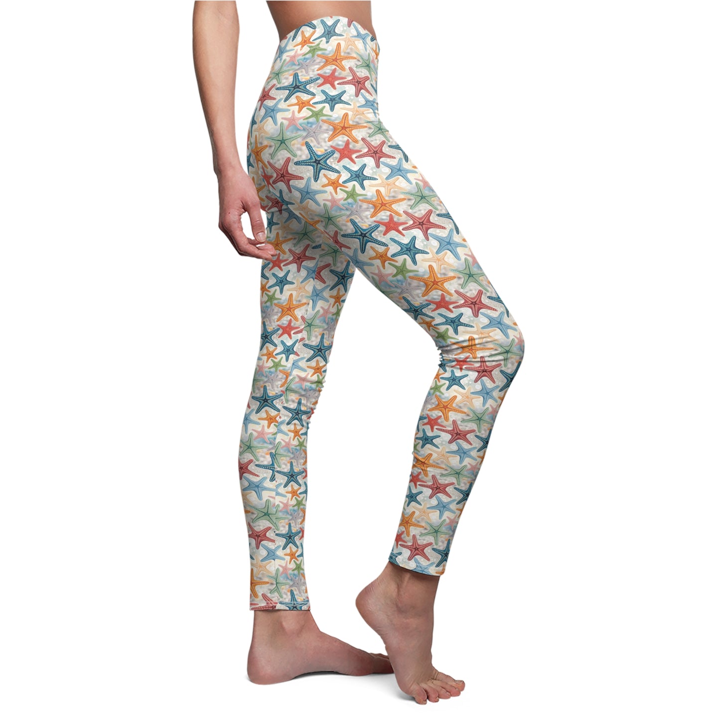 Leggings - Colorful Starfish Whimsy Beach Themed Women's Casual Comfortable Stretchy Yoga Pants XS-2XL