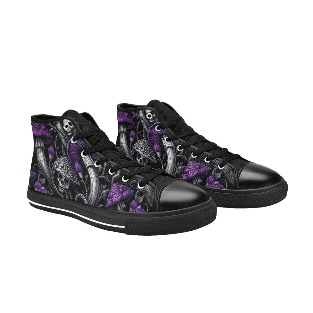 Custom High Top Canvas Shoes for Women Gothic Purple Mushrooms and Skulls Classic Style Trendy Skater Shoe