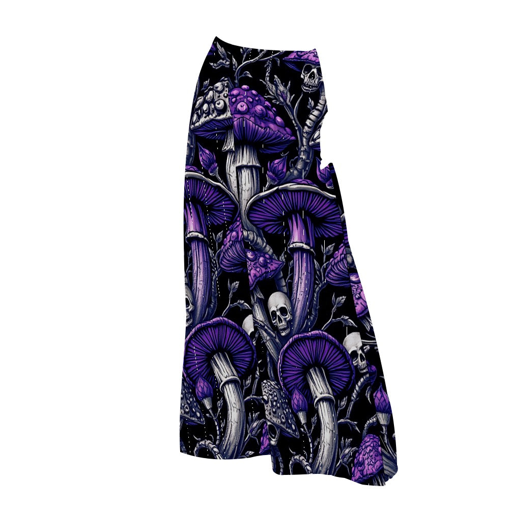 Women's Personalized Wide Leg Flowy High Waisted Yoga Pants Gothic Purple Mushrooms and Skulls Trendy Casual Comfort